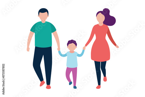 Loving Mother and father walking holding their Son and Daughter's hand Vector Artwork