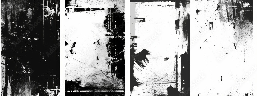 Set of 4 Grunge Texture Vectors with Hand-Drawn Rough Textures on White Background, Distressed and Grainy Monochrome Designs for Graphic Illustration Set of 4 Grunge Texture Vectors with Hand-Drawn Rough Textures on White Background, Distressed and Grainy Monochrome Designs for Graphic Illustration