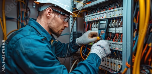 Electrician Working on Electrical Panel Inside Building