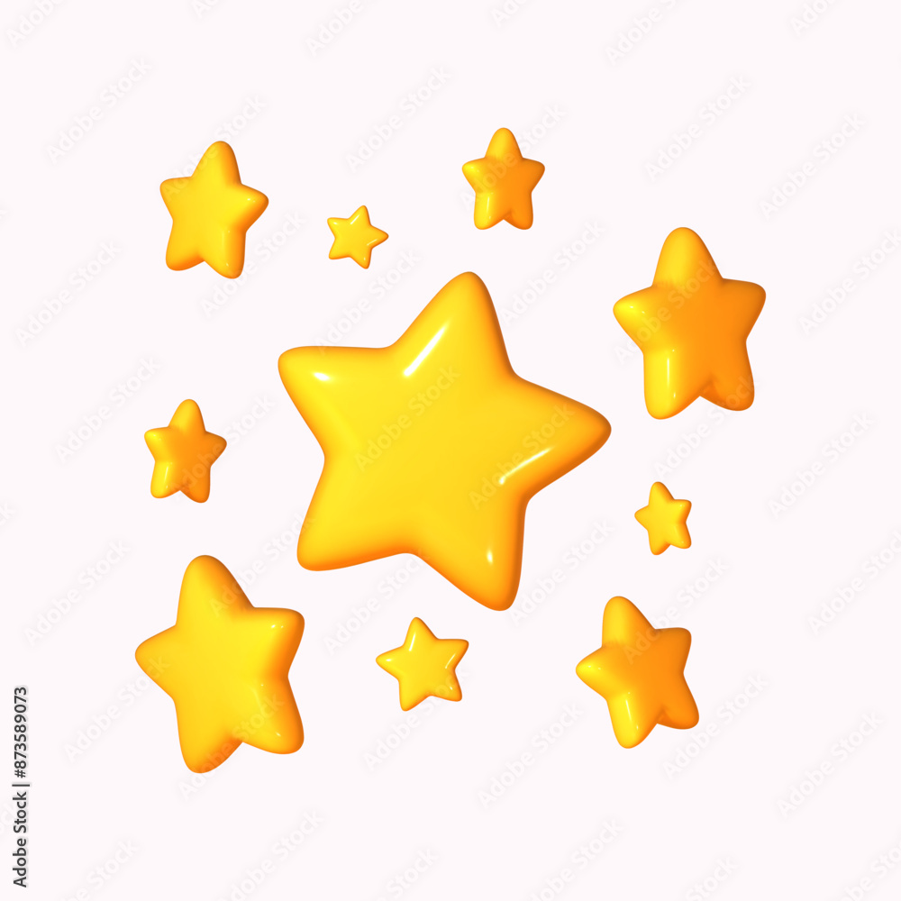 Yellow star icon 3D cartoon style, isolated on a white background. Vector illustration of a plastic, volumetric star. Yellow star icon 3D cartoon style, isolated on a white background. Vector illustration of a plastic, volumetric star.