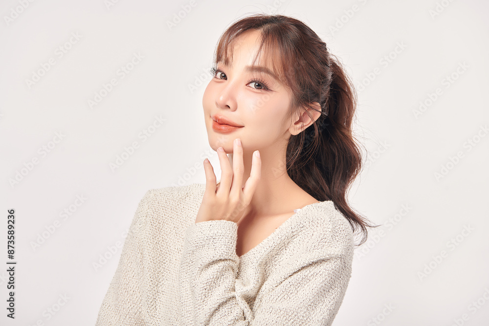 Beautiful young asian woman with clean fresh skin on white background, Face care, Facial treatment, Cosmetology, beauty and spa, Asian women portrait. Beautiful young asian woman with clean fresh skin on white background, Face care, Facial treatment, Cosmetology, beauty and spa, Asian women portrait.