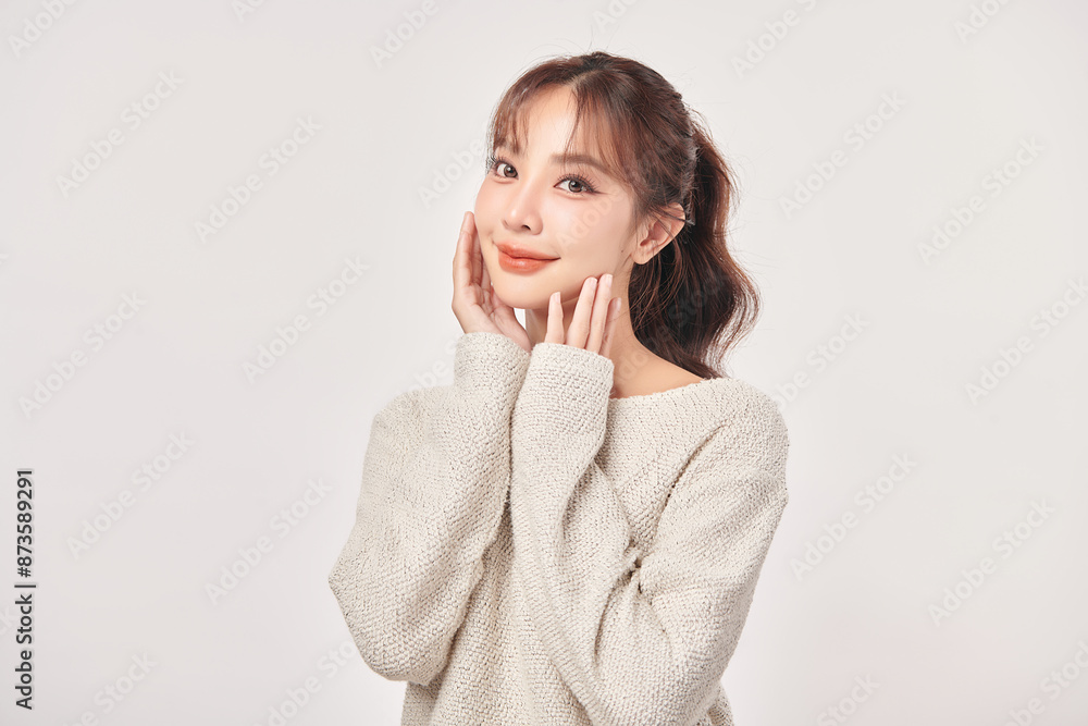 Beautiful young asian woman with clean fresh skin on white background, Face care, Facial treatment, Cosmetology, beauty and spa, Asian women portrait. Beautiful young asian woman with clean fresh skin on white background, Face care, Facial treatment, Cosmetology, beauty and spa, Asian women portrait.