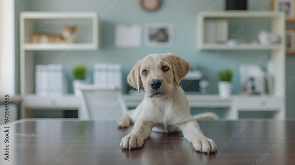 A domestic dog is being examined by a veterinarian A domestic dog is being examined by a veterinarian