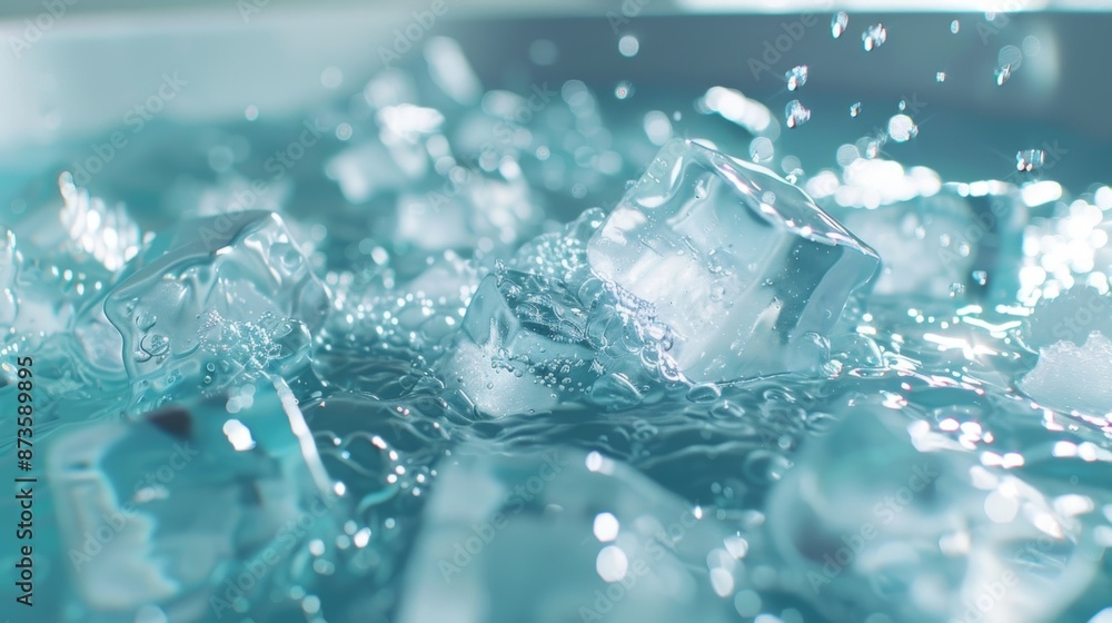 The ice cubes melting rapidly in the bathtub creating an intense cold environment. The ice cubes melting rapidly in the bathtub creating an intense cold environment.