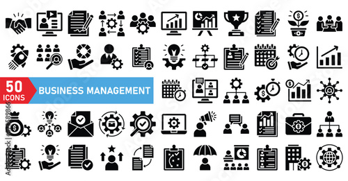 business management icon solid black collection. organization, leadership, employment ,performance, boss, executive, achievement, direction, occupation, economy, working, control,