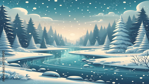 A Serene River Flowing Through a Snowy Wonderland