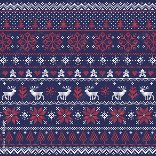 ノルディックパターン紺-冬のモチーフ
