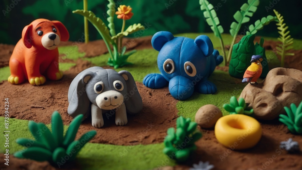 Obraz premium Engaging clay animation of kids exploring a whimsical zoo