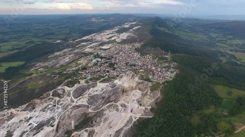 Aerial view of São Thomé das Letras and quartzite mine, Serra da Mantiqueira regiona, Minas Gerais, Brazil photo