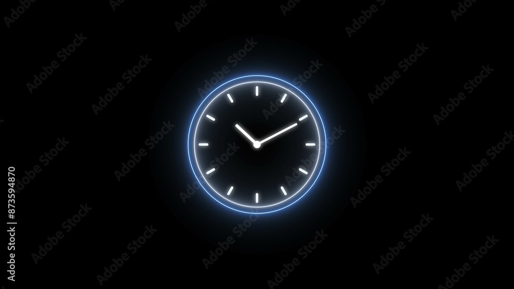 Abstract neon countdown timer clock icon illustration isolated on black background. Abstract neon countdown timer clock icon illustration isolated on black background.