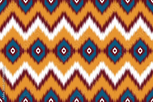 Geometric ikat pattern, intricate tribal design. Ideal for use in textiles, backgrounds and decorations, ideal for adding vibrancy and ethnicity to your designs.