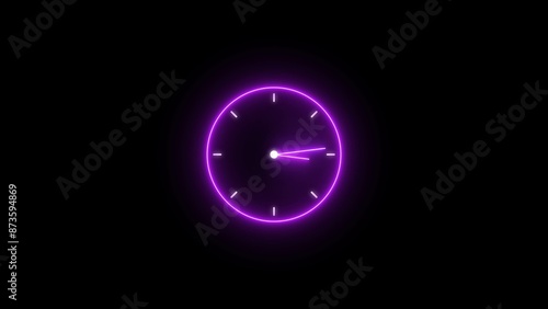 Abstract neon countdown timer clock icon illustration isolated on black background.