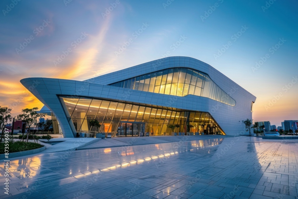 Obraz premium Modern architectural masterpiece at sunset with the stunning Beijing city skyline in the background