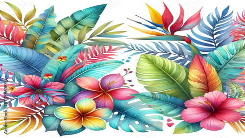 Wallpaper Mural Colorful tropical watercolor spring floral leaves Torontodigital.ca