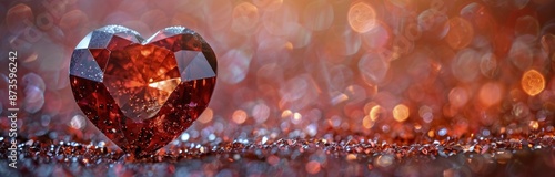 Red Heart Shaped Diamond On Glitter Background