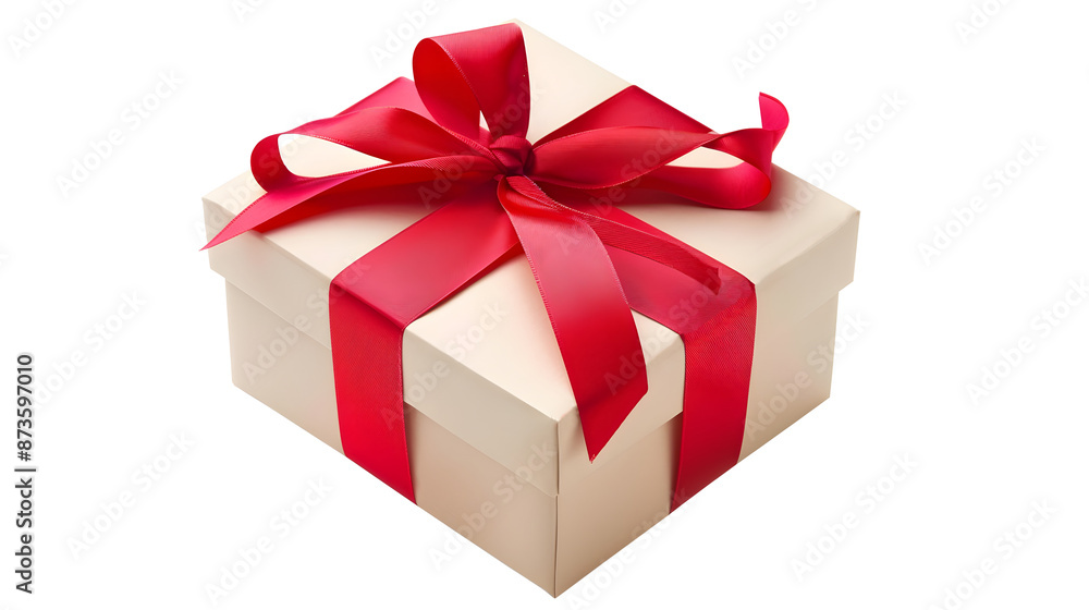 Fototapeta premium Gift box with red ribbon bow, isolated on transparent background