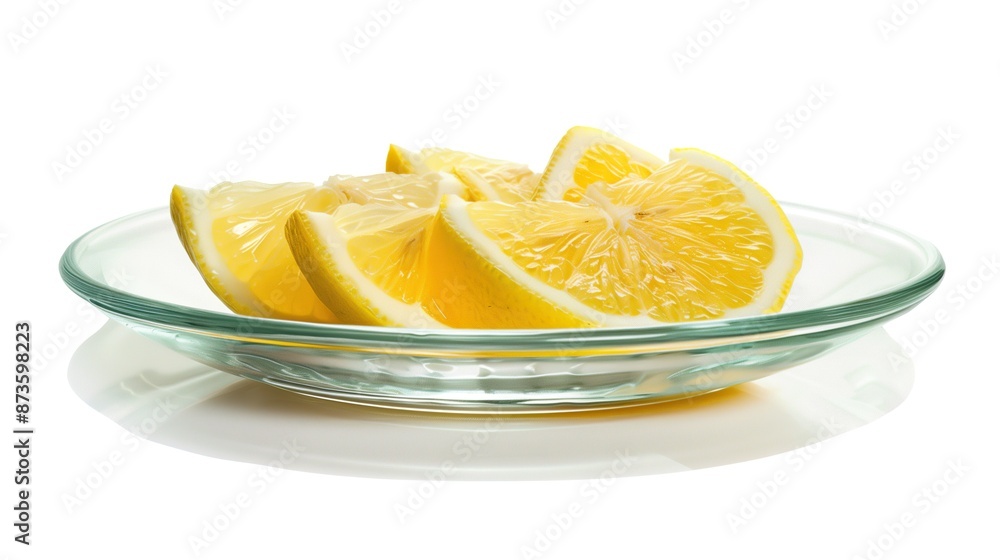 Lemon Slices Arranged on a Glass Saucer, Isolated on White Background Lemon Slices Arranged on a Glass Saucer, Isolated on White Background