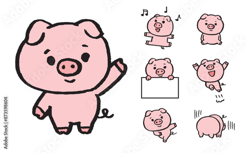 丸くてかわいい豚のキャラ素材
