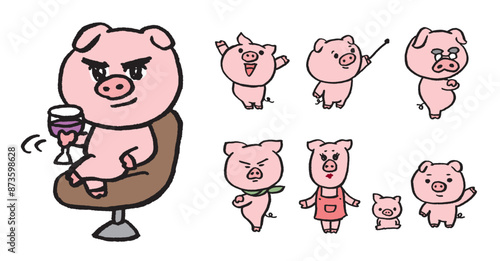 丸くてかわいい豚のキャラ素材