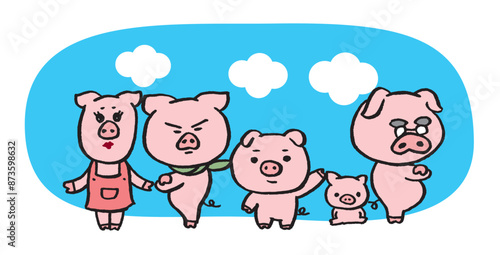 丸くてかわいい豚のキャラ素材