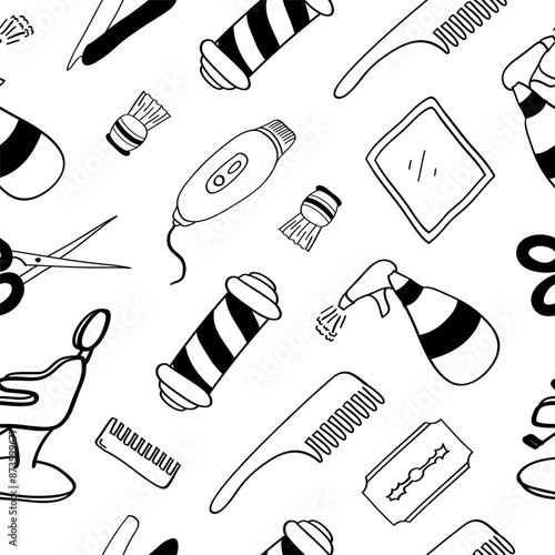 barbershop equipment seamless pattern in hand drawn style pattern background