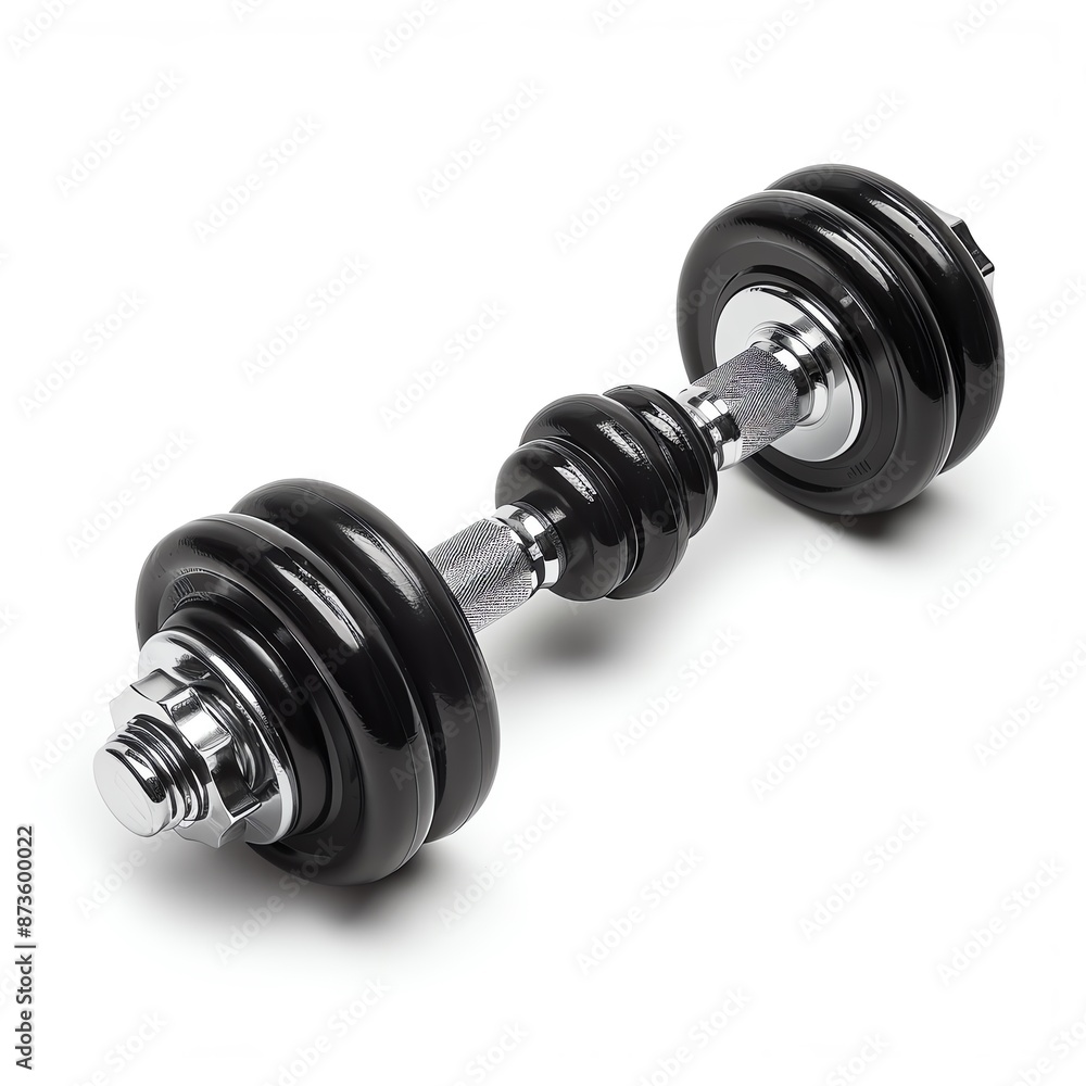 Adjustable barbell set, black and chrome, isolated on white background Adjustable barbell set, black and chrome, isolated on white background