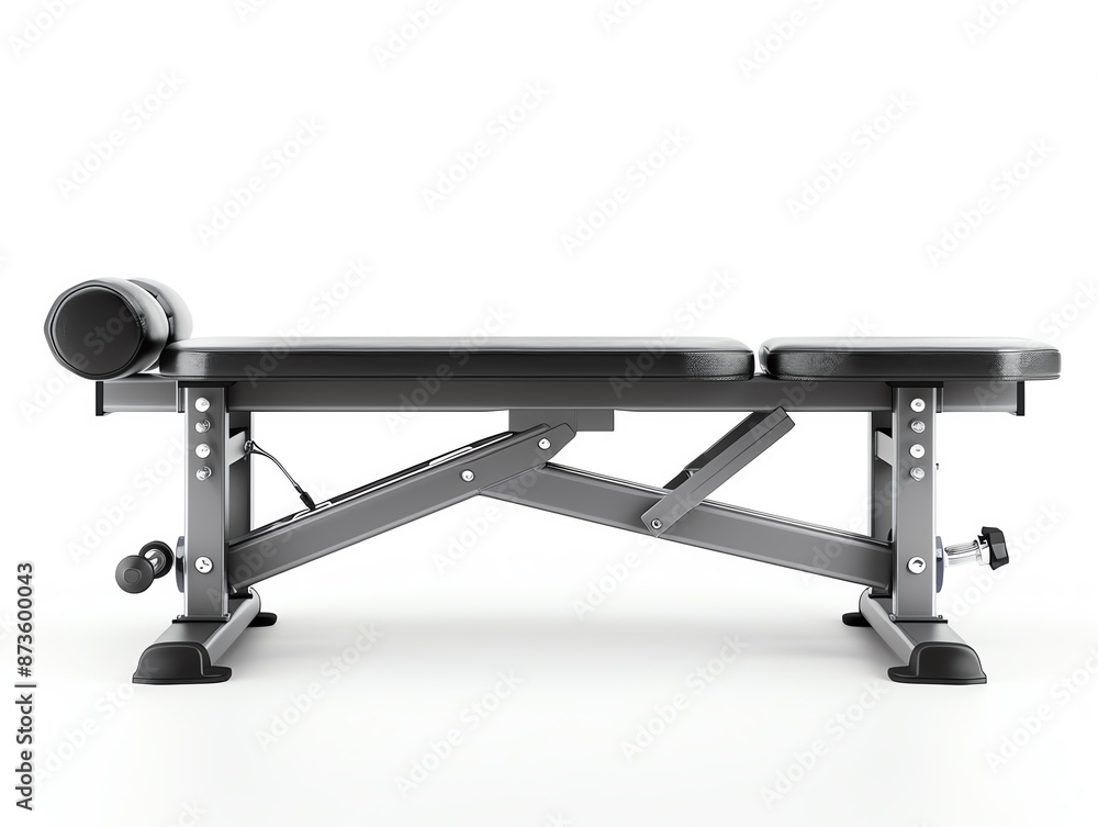 Adjustable bench press, padded surface, black and silver, isolated on white background Adjustable bench press, padded surface, black and silver, isolated on white background