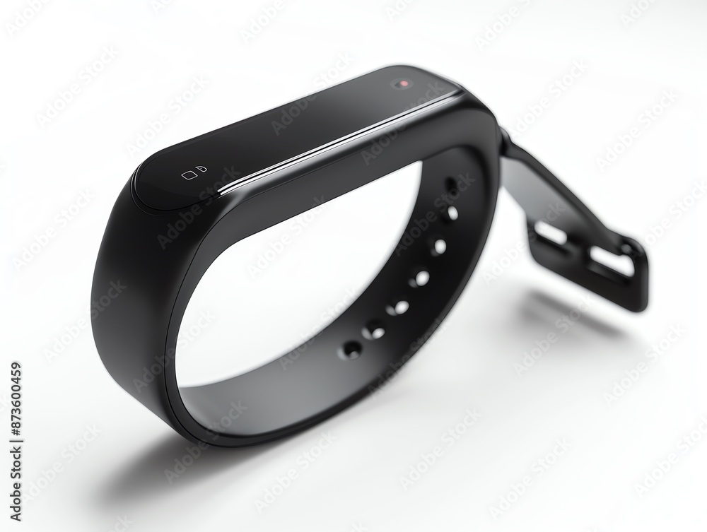 Fitness tracker, sleek design, black band, isolated on white background Fitness tracker, sleek design, black band, isolated on white background