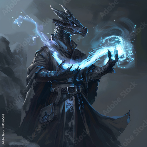 Blue Thunder Dragonborn Warlock Casting Lightning Spell