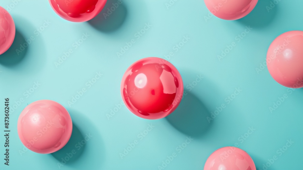 Fototapeta premium Red and pink balls on a blue background