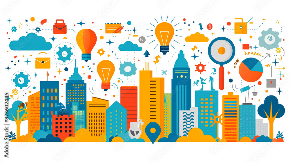 Vibrant Summer Marketing Strategy Flat Design Top View Cartoon Drawing Concept Vibrant Summer Marketing Strategy Flat Design Top View Cartoon Drawing Concept