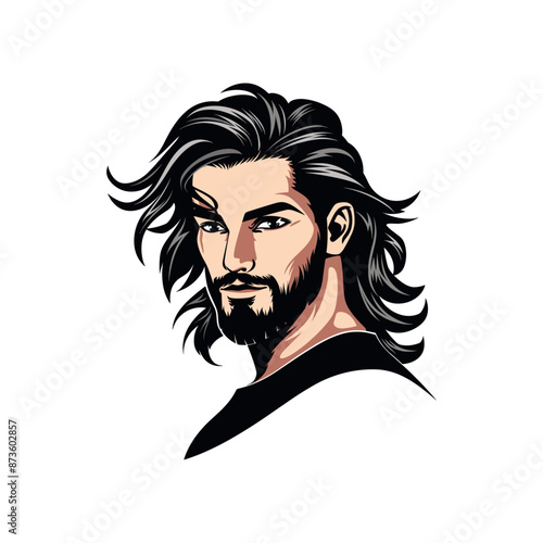 Handsome male with hair flat vector design
