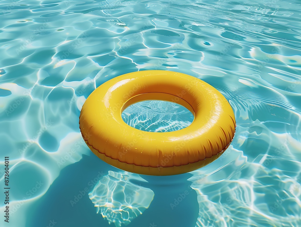 Yellow Inflatable Ring Floating on Blue Water Yellow Inflatable Ring Floating on Blue Water