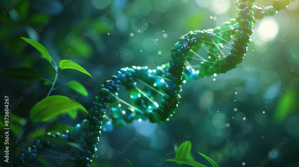 A detailed image of a green DNA helix, intertwined with natural leaves, symbolizing the connection between genetics and nature. A detailed image of a green DNA helix, intertwined with natural leaves, symbolizing the connection between genetics and nature.