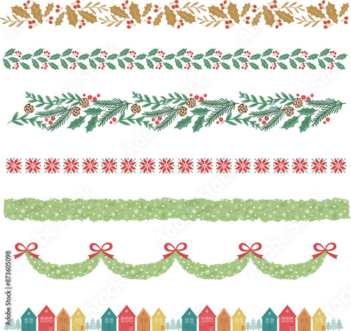 カラフルなクリスマスの飾り罫セット-ボーダー
