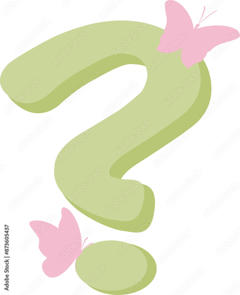 question mark, green question mark, pink butterfly team question mark, green question mark, pink butterfly team