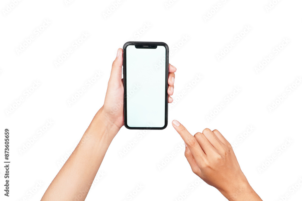 Female hand holding phone isolated transparent Female hand holding phone isolated transparent
