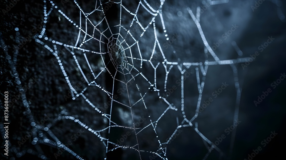 Real creepy spider webs on black banner Real creepy spider webs on black banner