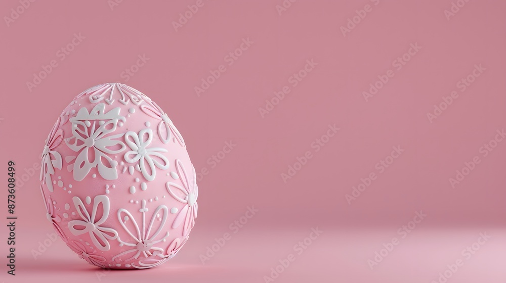 3D render of An Easter egg with intricate designs on a pastel pink background, clean background, no copyrighted logo, no letters, no peaple