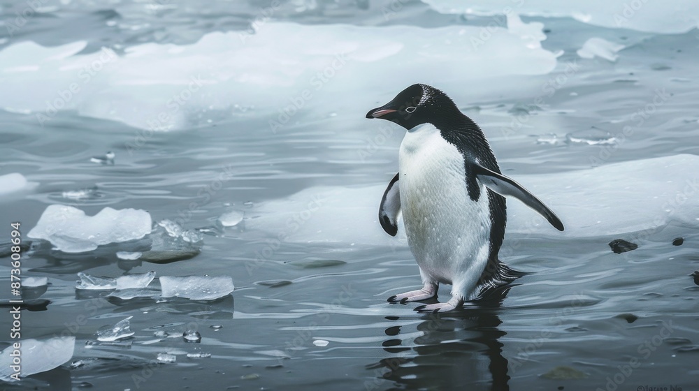 Naklejka premium Adelie Penguin on Ice Floe in Antarctica.
