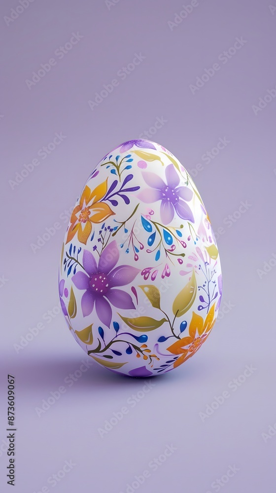3D render of A detailed close-up of a painted Easter egg on a pastel purple background, clean background, no copyrighted logo, no letters, no peaple