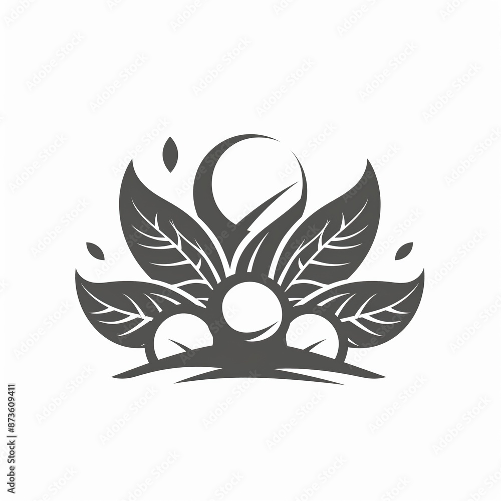 design un logo simple avec une plante, 3 boules, un champ, monochromatique design un logo simple avec une plante, 3 boules, un champ, monochromatique