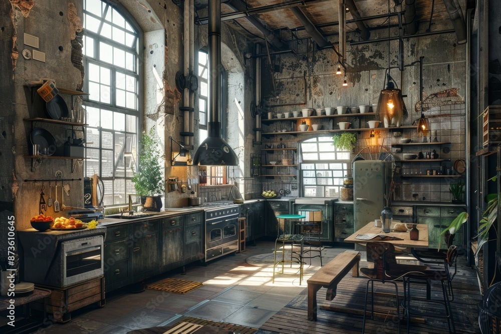 Interior of abandoned industrial loft.,. Interior of abandoned industrial loft.,.