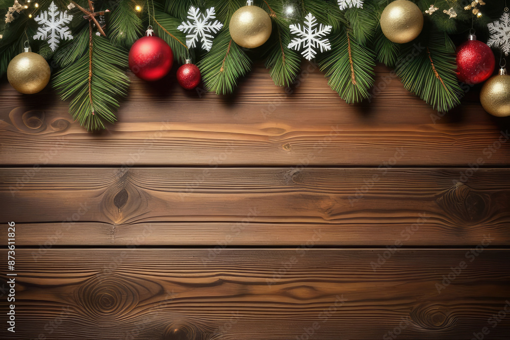 Rustic Wooden Planks with Snowflakes Background Rustic Wooden Planks with Snowflakes Background