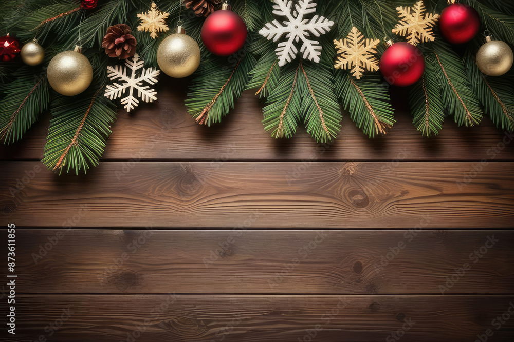 Rustic Wooden Planks with Snowflakes Background Rustic Wooden Planks with Snowflakes Background