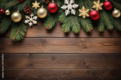 Rustic Wooden Planks with Snowflakes Background