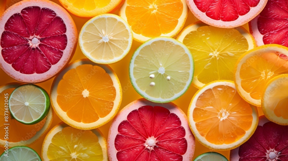 Colorful citrus fruit slices arranged in vibrant patterns on white background, fresh lemon, orange, lime, and grapefruit citrus fruit assortment for healthy eating and refreshing summer beverages
Colorful citrus fruit slices arranged in vibrant patterns on white background, fresh lemon, orange, lime, and grapefruit citrus fruit assortment for healthy eating and refreshing summer beverages
