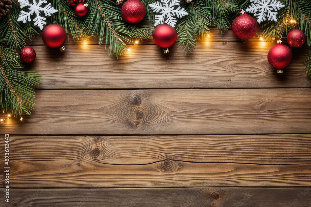 Rustic Wooden Planks with Snowflakes Background Rustic Wooden Planks with Snowflakes Background