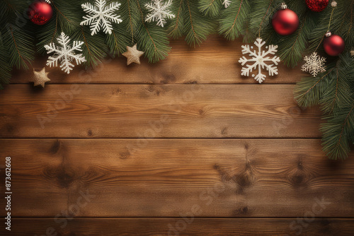Rustic Wooden Planks with Snowflakes Background