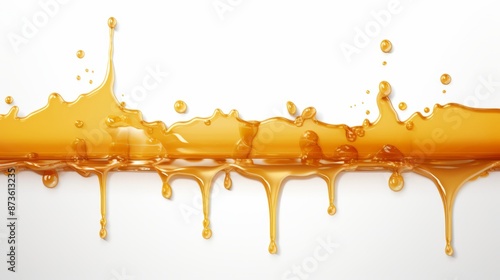 Dripping honey seamless repeat pattern from the top on white background with copy space, sweet liquid gold texture for culinary designs and natural sweeteners concept